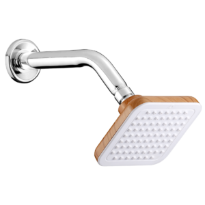 Cabezal de Ducha Cuadrada 4" x 4" blanco/pino con brazo en ángulo 9" Acero Inox. Pearl, Ref.: SHP-1454