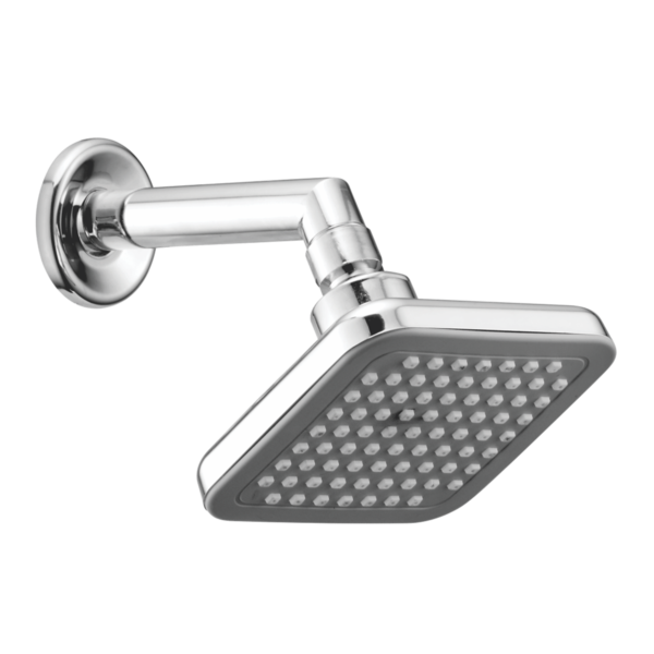 Salida de Ducha Cuadrada Cromada 4" x 4" cromada con brazo en ángulo Acero inox. 9". Pearl, Ref.: SHP-WR-572