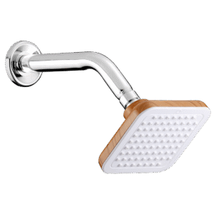 cabezal de ducha cuadrada 4" x 4" blanco/pino con brazo en ángulo 9" acero inox. pearl, ref.: shp 1454